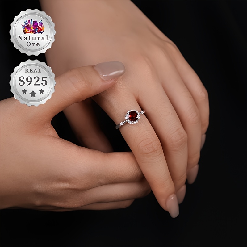 Women's Adjustable S925 Silver Red Garnet Ring, Wedding Gift